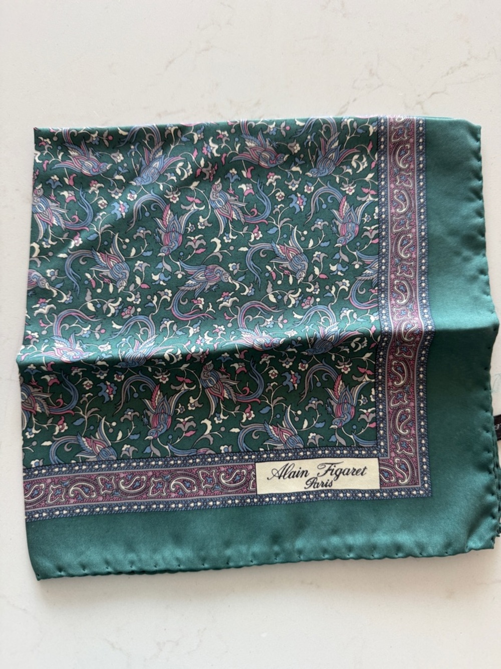 Green Floral Silk Pocket Square